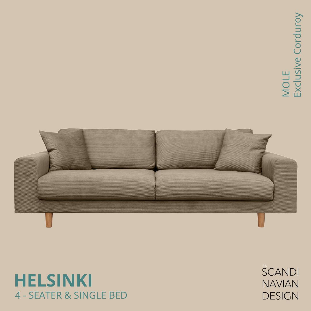 HELSINKI 4-seater sofa/single bed, Exclusive Corduroy, Mole, removable & washable