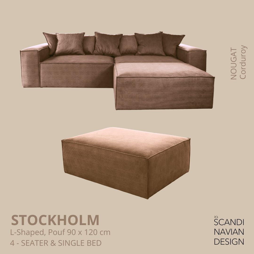 STOCKHOLM L- Shaped sofa/single bed  Corduroy Nougat removable & washable cover