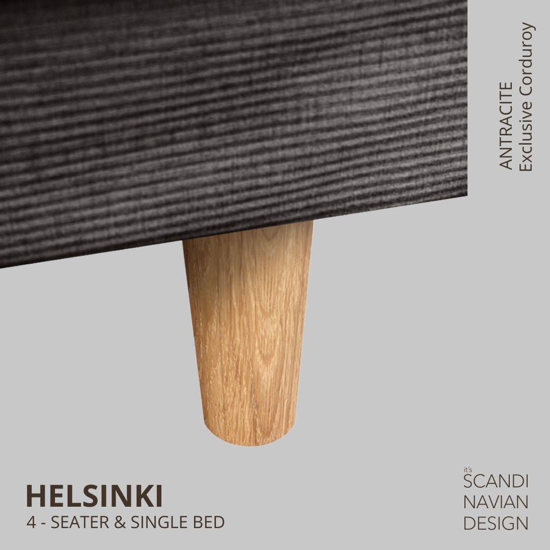 HELSINKI 4 - seater sofa/single bed, Exclusive Corduroy, Antracite, removable & washable - Scandinavian Stories by Marton