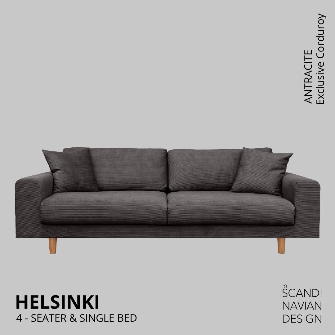 HELSINKI 4 - seater sofa/single bed, Exclusive Corduroy, Antracite, removable & washable - Scandinavian Stories by Marton