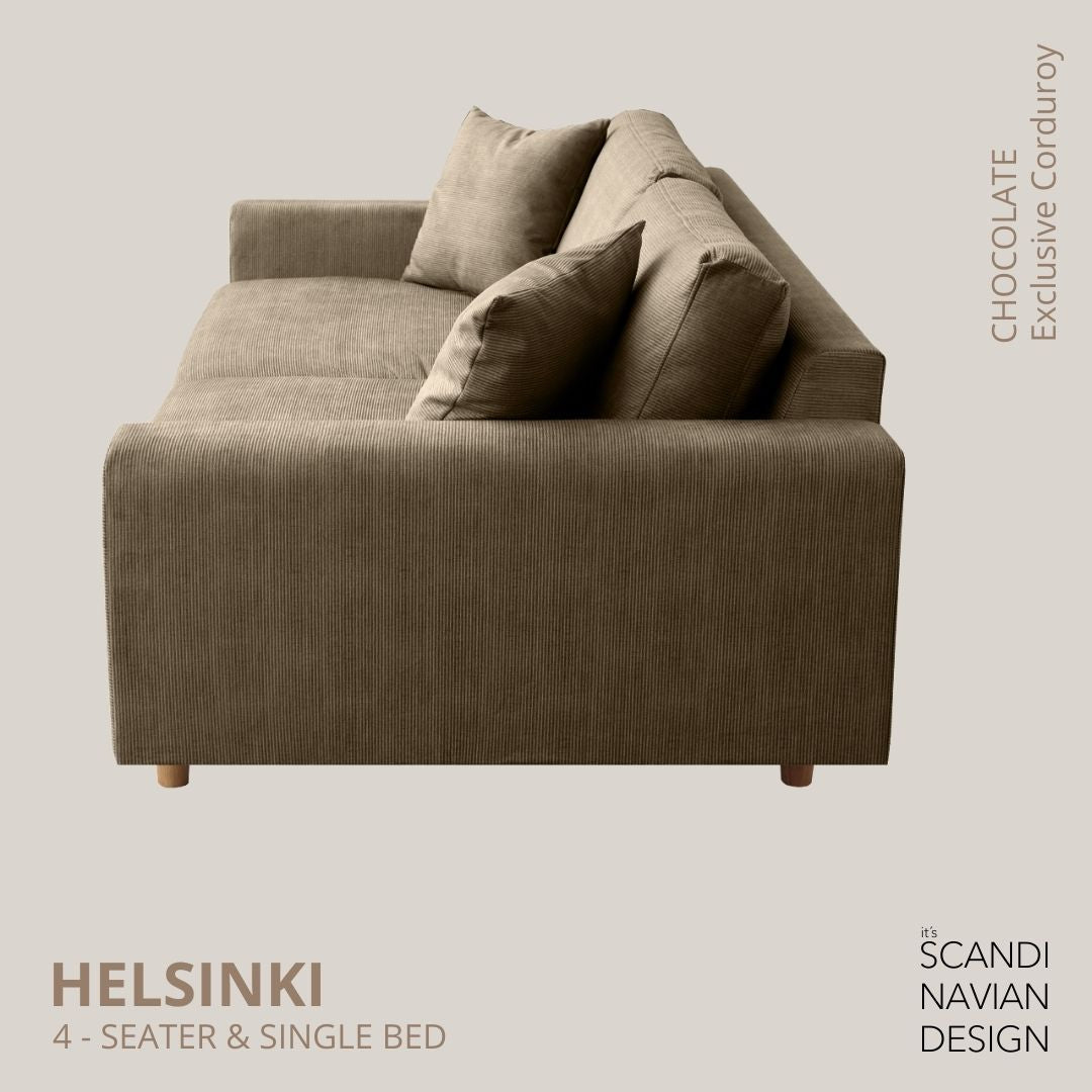 HELSINKI 4 - seater sofa/single bed Exclusive Corduroy, Chocolate removable & washable covers - Scandinavian Stories by Marton