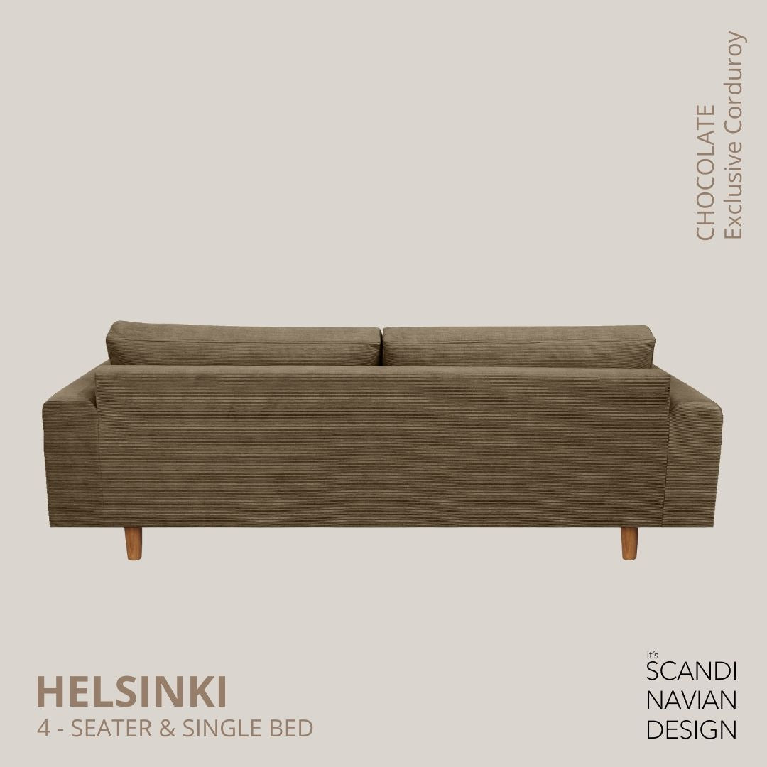 HELSINKI 4 - seater sofa/single bed Exclusive Corduroy, Chocolate removable & washable covers - Scandinavian Stories by Marton