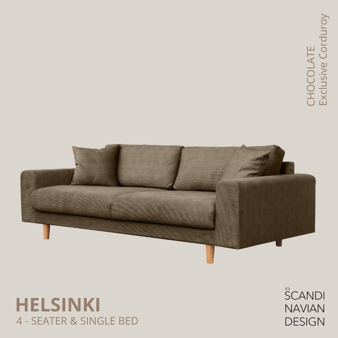 HELSINKI 4 - seater sofa/single bed Exclusive Corduroy, Chocolate removable & washable covers - Scandinavian Stories by Marton