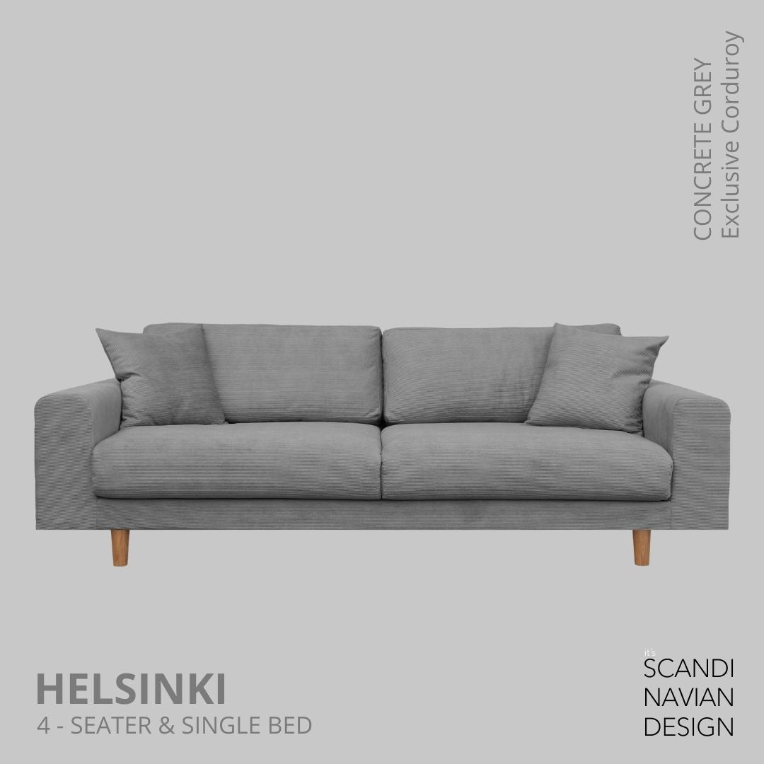 HELSINKI 4 - seater sofa/single bed, Exclusive Corduroy, Concrete Grey, removable & washable - Scandinavian Stories by Marton