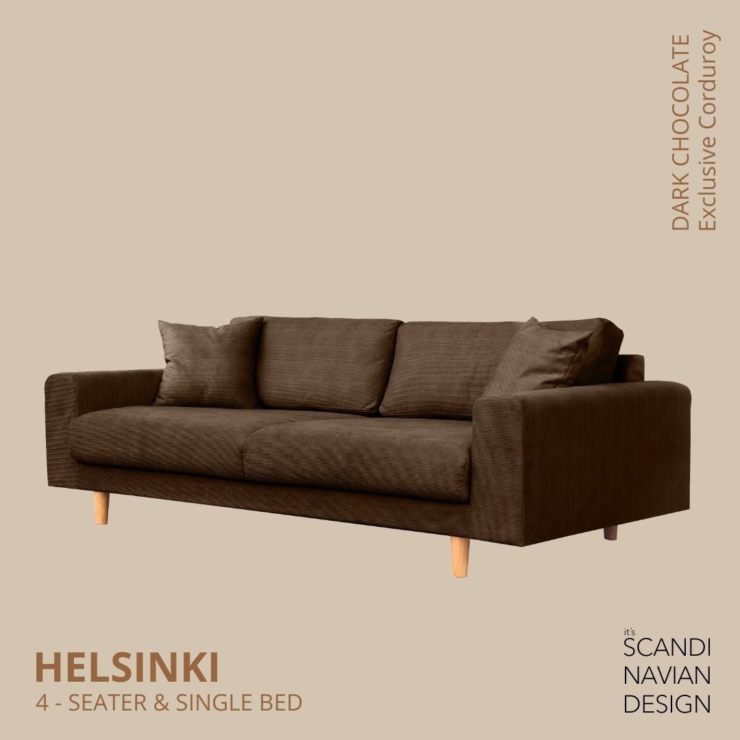 HELSINKI 4 - seater sofa/single bed, Exclusive Corduroy, Dark Chocolate removable & washable - Scandinavian Stories by Marton