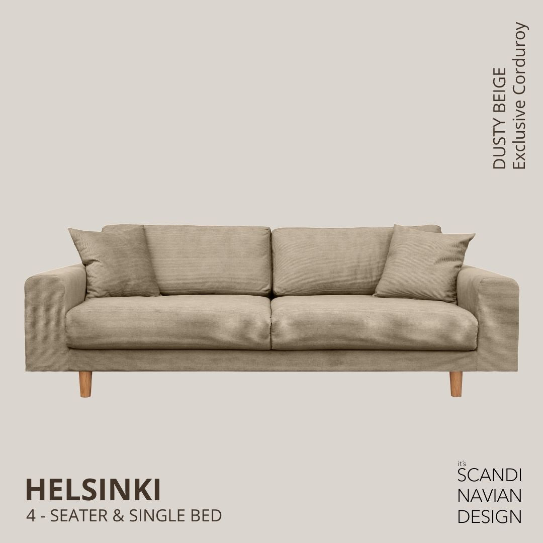 HELSINKI 4 - seater sofa/single bed, Exclusive Corduroy, Dusty Beige removable & washable - Scandinavian Stories by Marton