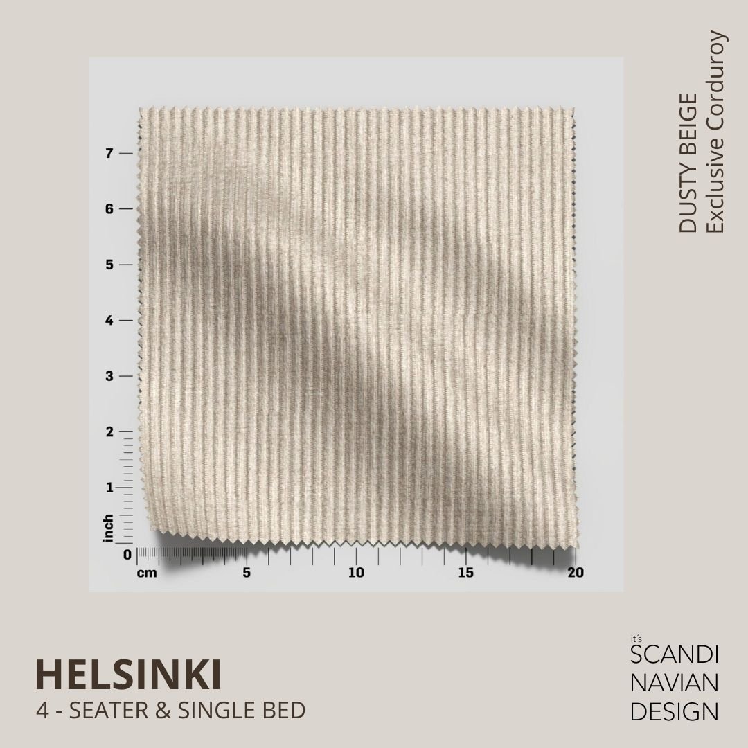 HELSINKI 4 - seater sofa/single bed, Exclusive Corduroy, Dusty Beige removable & washable - Scandinavian Stories by Marton