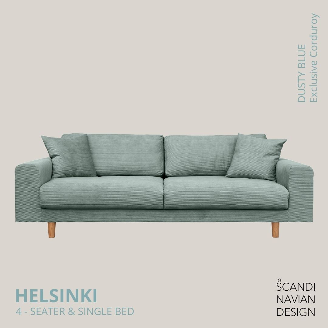 HELSINKI 4 - seater sofa/single bed, Exclusive Corduroy, Dusty Blue, removable & washable - Scandinavian Stories by Marton