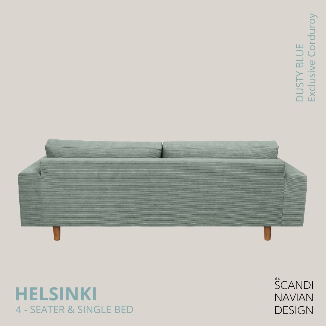 HELSINKI 4 - seater sofa/single bed, Exclusive Corduroy, Dusty Blue, removable & washable - Scandinavian Stories by Marton