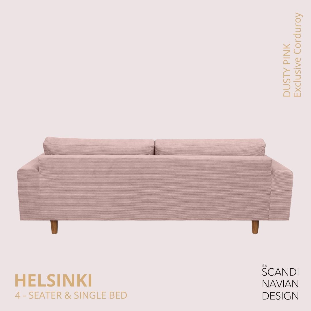 HELSINKI 4 - seater sofa/single bed, Exclusive Corduroy, Dusty Pink removable & washable - Scandinavian Stories by Marton