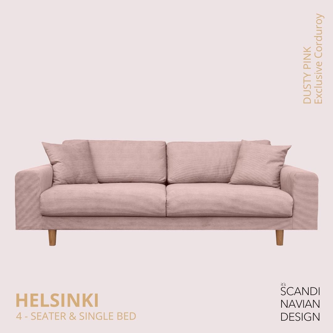 HELSINKI 4 - seater sofa/single bed, Exclusive Corduroy, Dusty Pink removable & washable - Scandinavian Stories by Marton