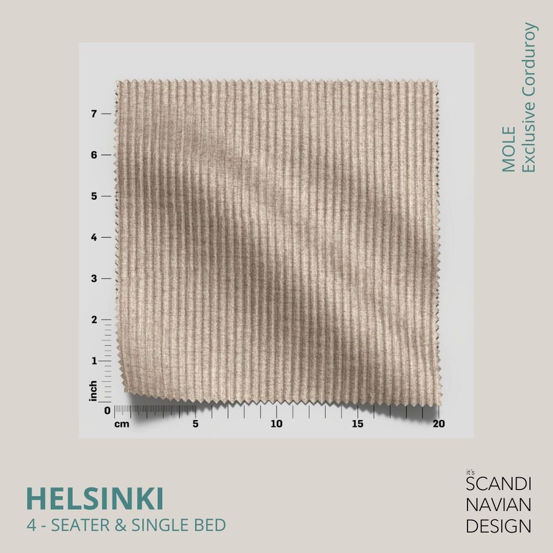 HELSINKI 4 - seater sofa/single bed, Exclusive Corduroy, Mole, removable & washable - Scandinavian Stories by Marton