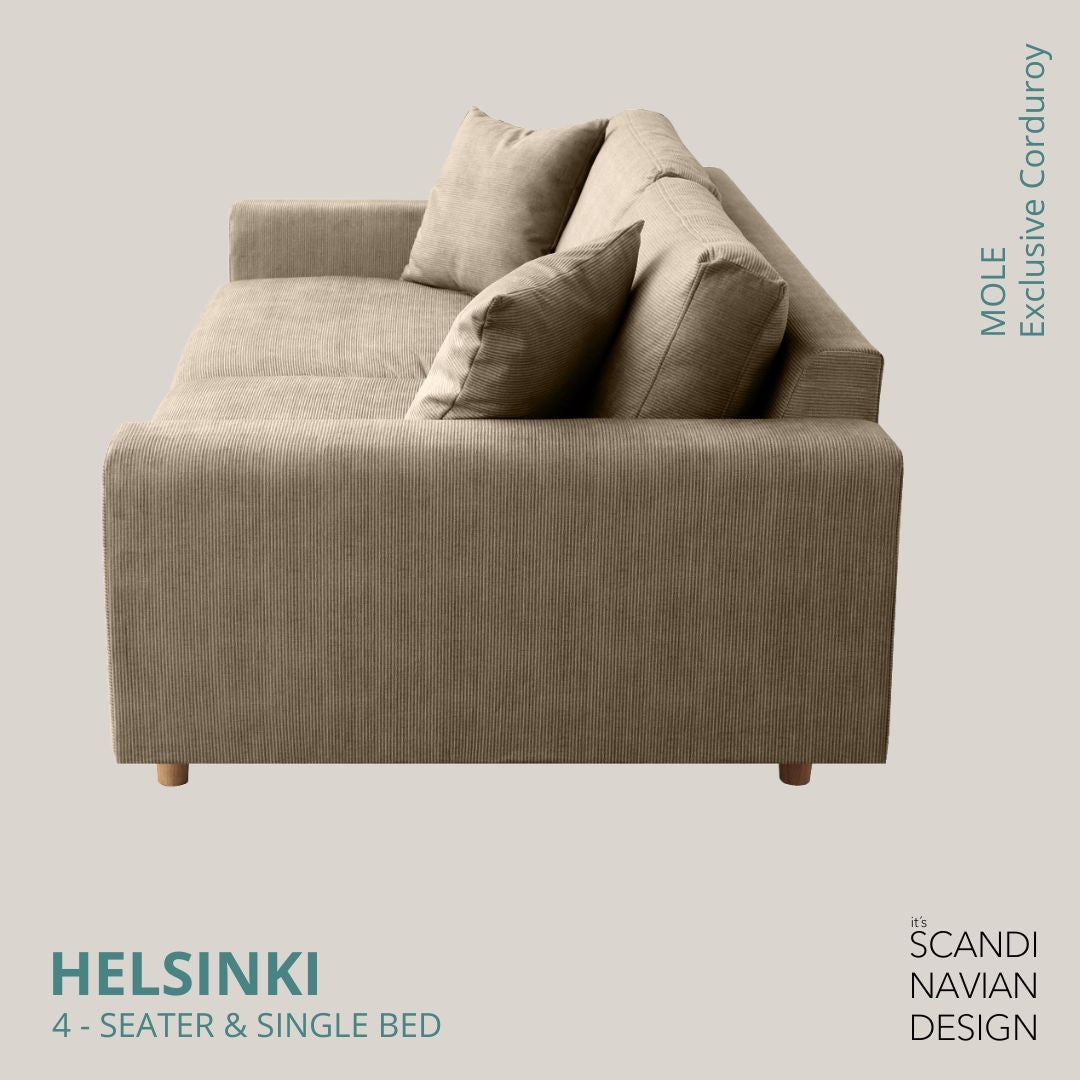 HELSINKI 4 - seater sofa/single bed, Exclusive Corduroy, Mole, removable & washable - Scandinavian Stories by Marton