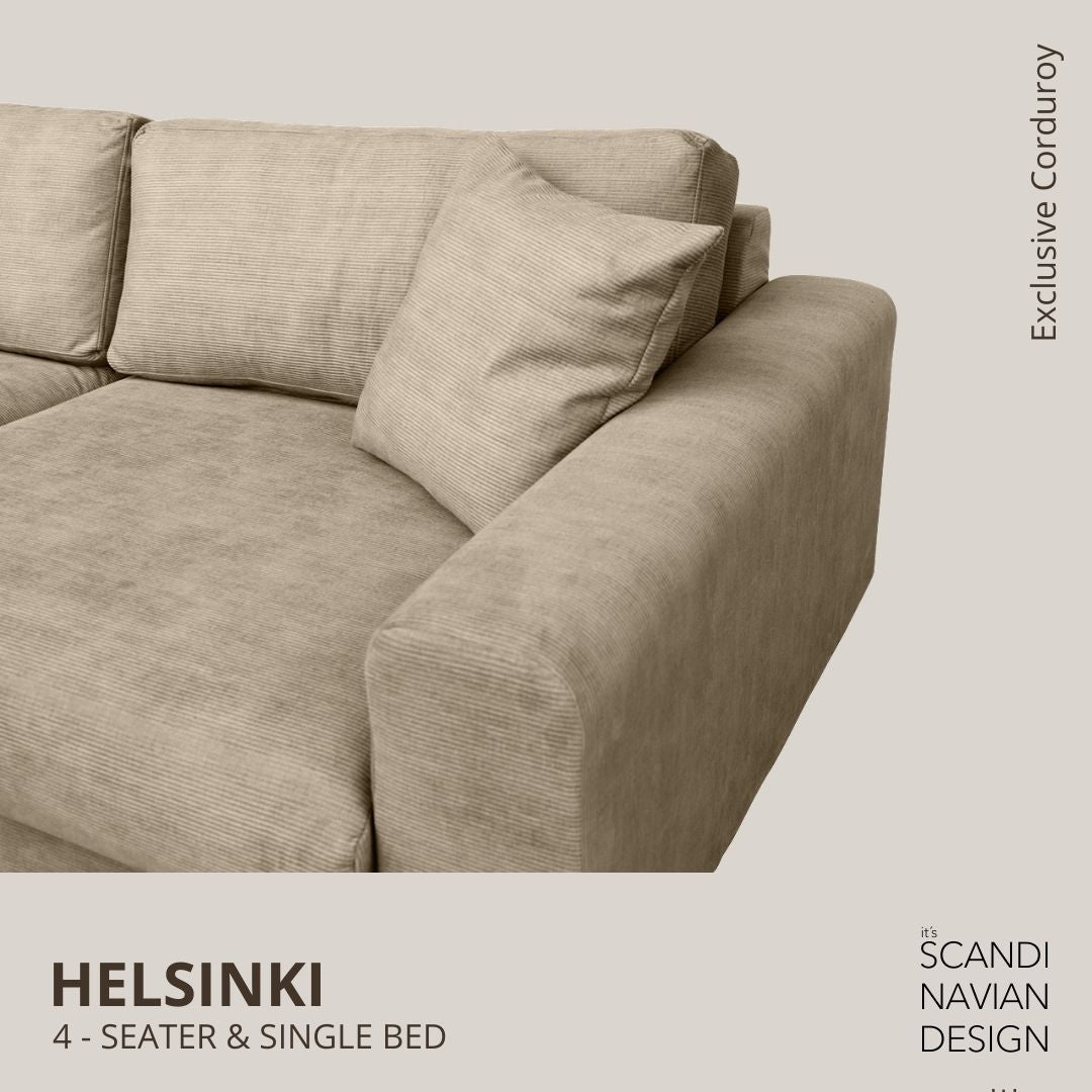 HELSINKI L - shaped sofa/single bed, Chenille, Beige removable & washable - Scandinavian Stories by Marton