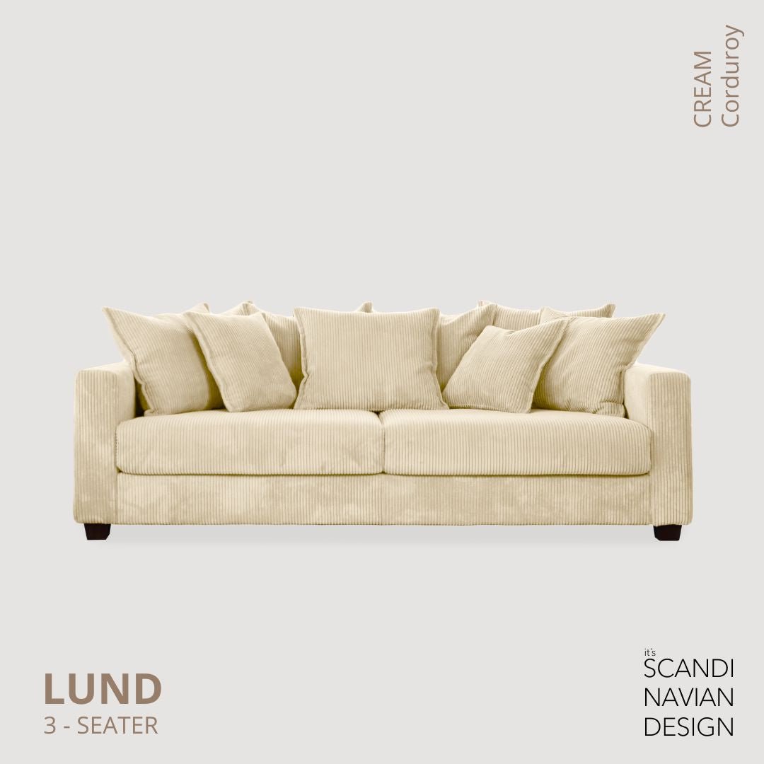 LUND 3 - seater Sofa, Cream Corduroy, removable & washable cover - Scandinavian Stories by Marton