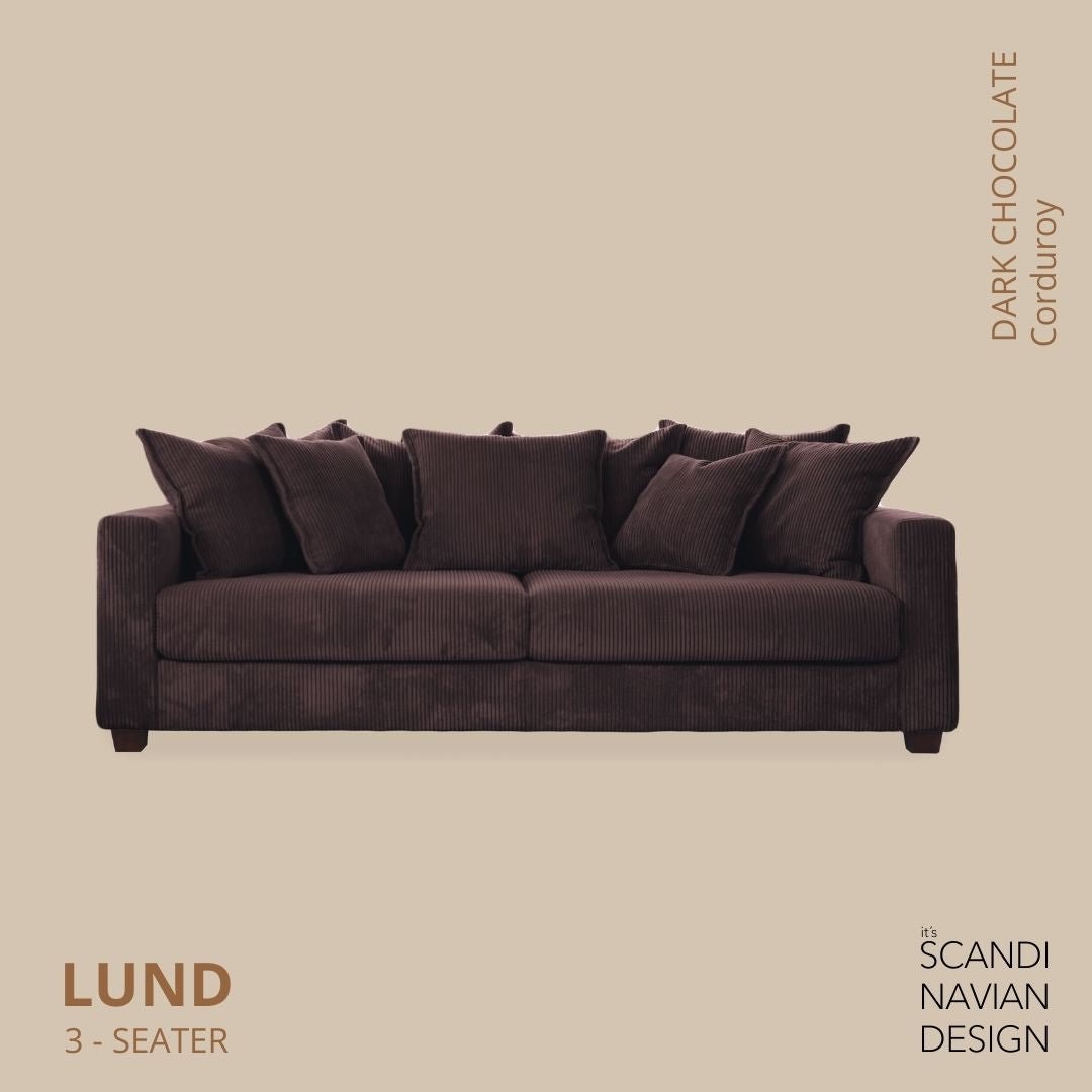 LUND 3 - seater Sofa, Dark Chocolate Corduroy, removable & washable cover - Scandinavian Stories by Marton