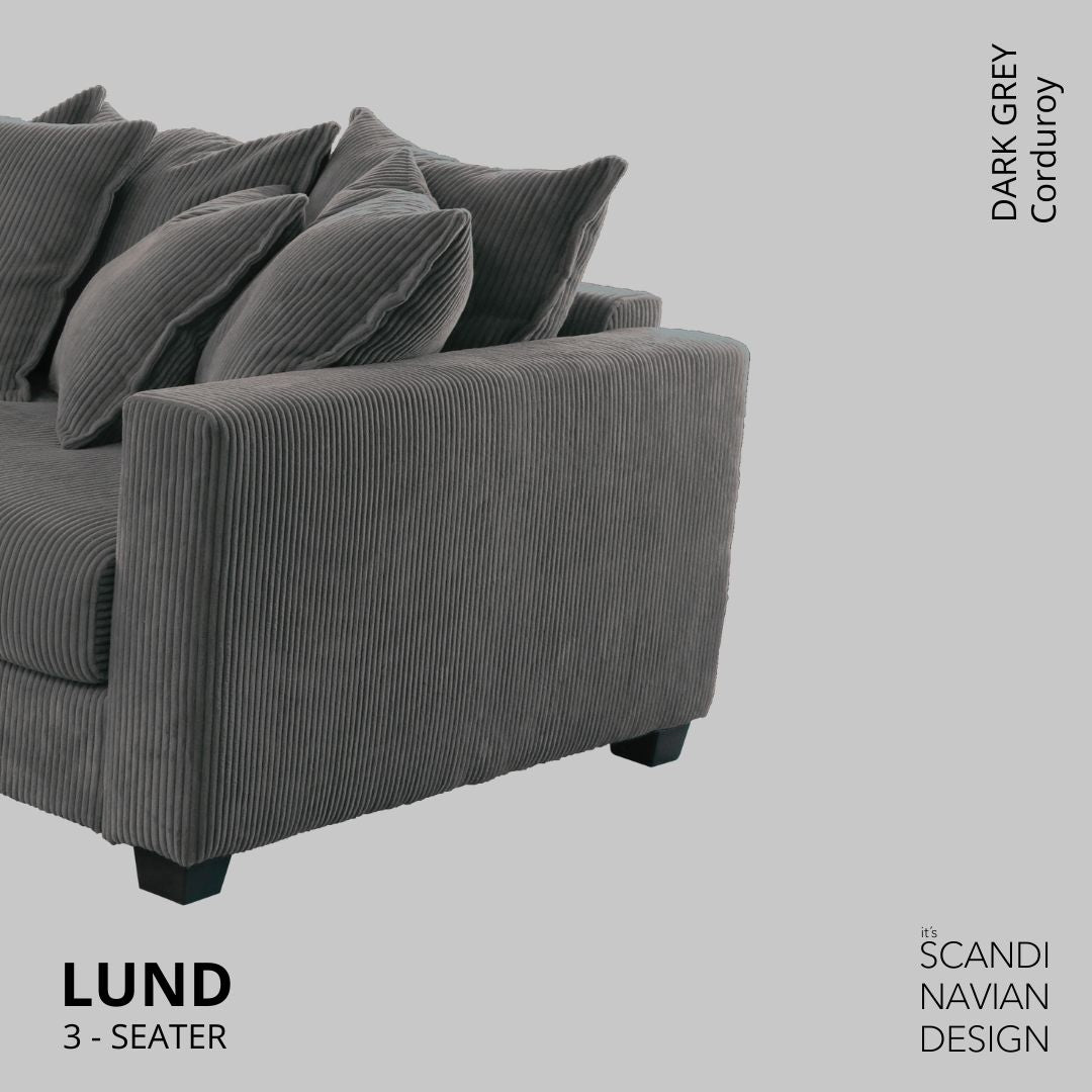 LUND 3 - seater Sofa, Dark Grey Corduroy, removable & washable cover - Scandinavian Stories by Marton