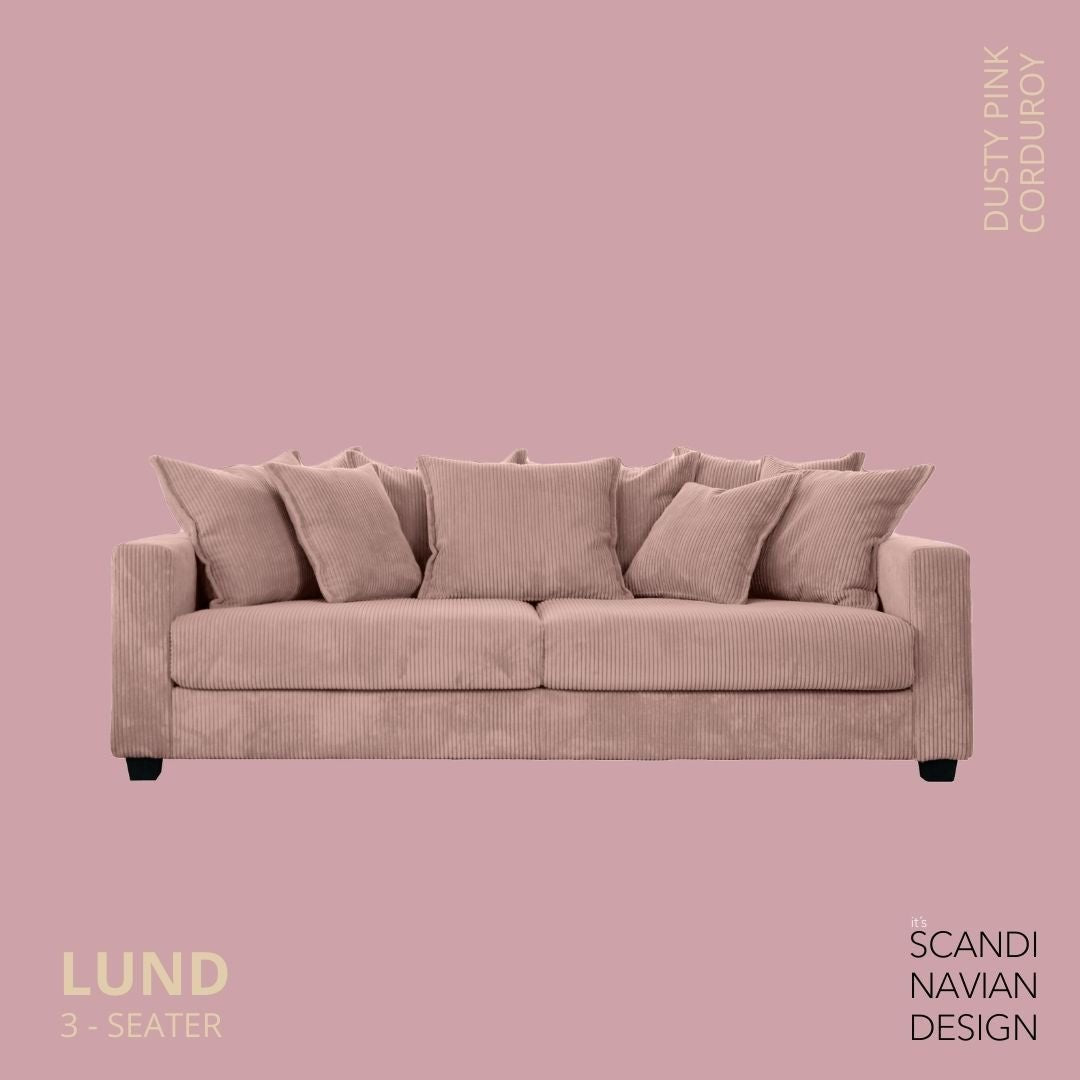 LUND 3 - seater Sofa, Dusty Pink Corduroy, removable & washable cover - Scandinavian Stories by Marton