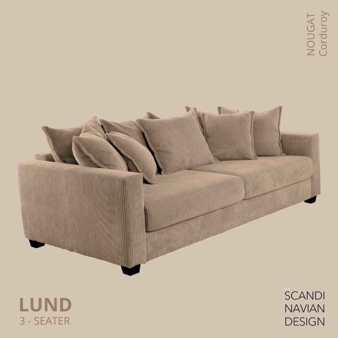 LUND 3 - seater Sofa, Nougat Corduroy, removable & washable cover - Scandinavian Stories by Marton