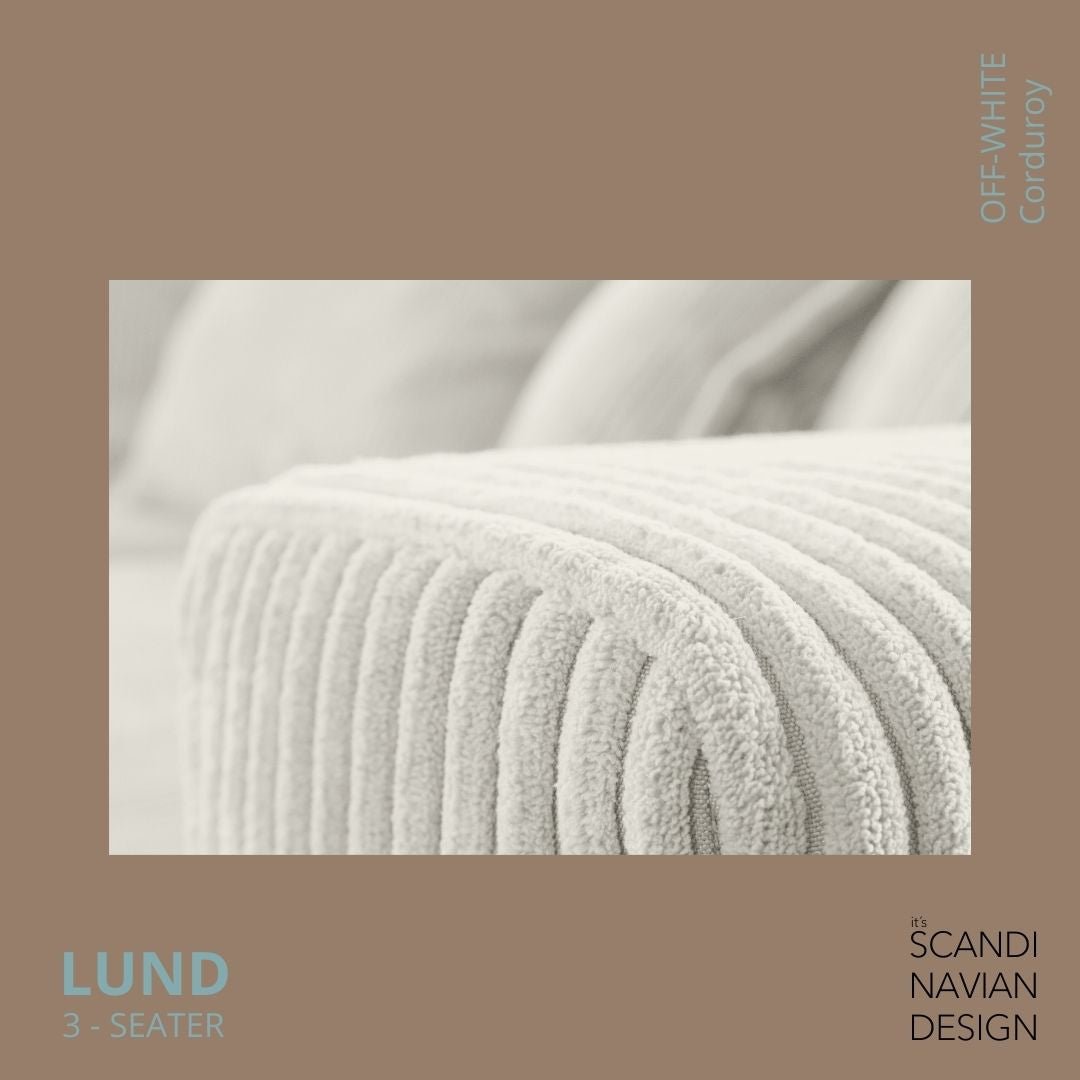 LUND 3 - seater Sofa, Off - White Corduroy, removable & washable cover - Scandinavian Stories by Marton