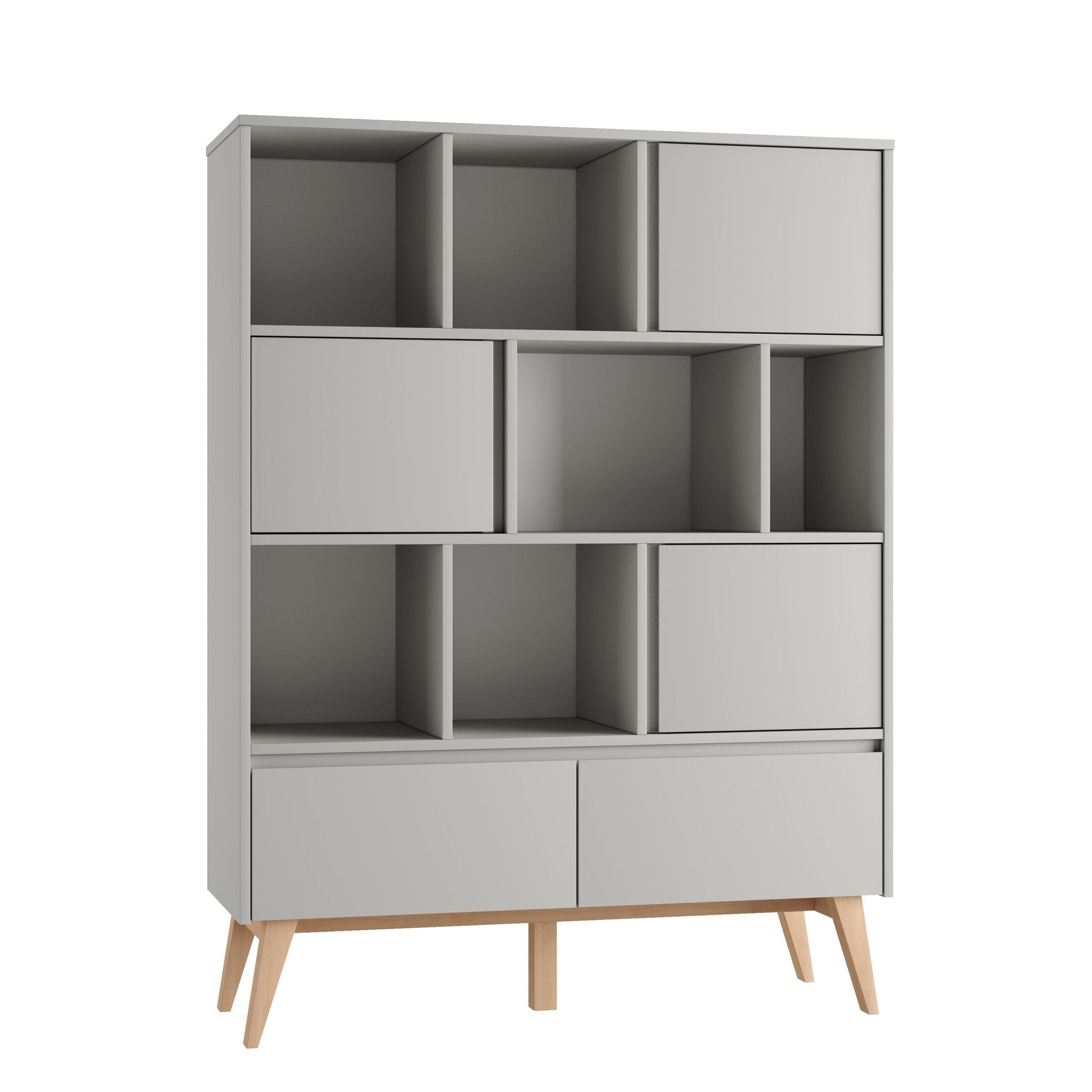 Saga Wide bookcase + 2 drawer Grey color - Scandinavian Stories by Marton