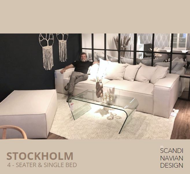 STOCKHOLM 4 - seater sofa/single bed Exclusive Corduroy Chocolate removable & washable cover - Scandinavian Stories by Marton