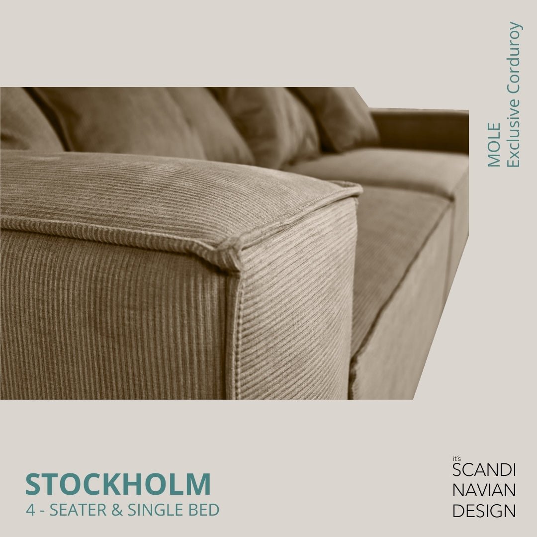 STOCKHOLM 4 - seater sofa/single bed Exclusive Corduroy Mole removable & washable cover - Scandinavian Stories by Marton