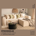 STOCKHOLM L - Shaped sofa/single bed Chenille Beige removable & washable cover - Scandinavian Stories by Marton