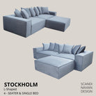 STOCKHOLM L - Shaped sofa/single bed Chenille Beige removable & washable cover - Scandinavian Stories by Marton