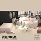 STOCKHOLM L - Shaped sofa/single bed Chenille Beige removable & washable cover - Scandinavian Stories by Marton