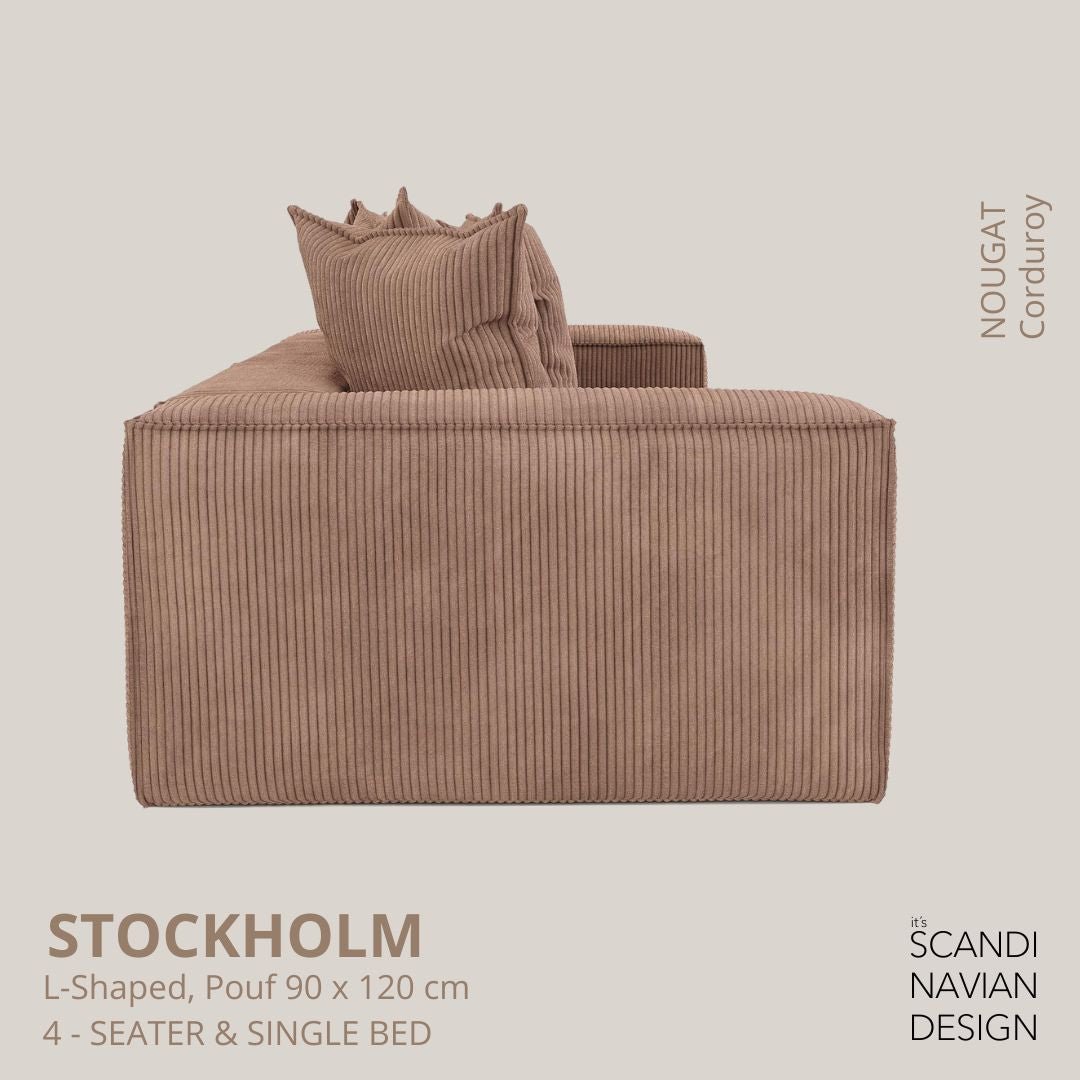 STOCKHOLM L - Shaped sofa/single bed Corduroy Nougat removable & washable cover - Scandinavian Stories by Marton