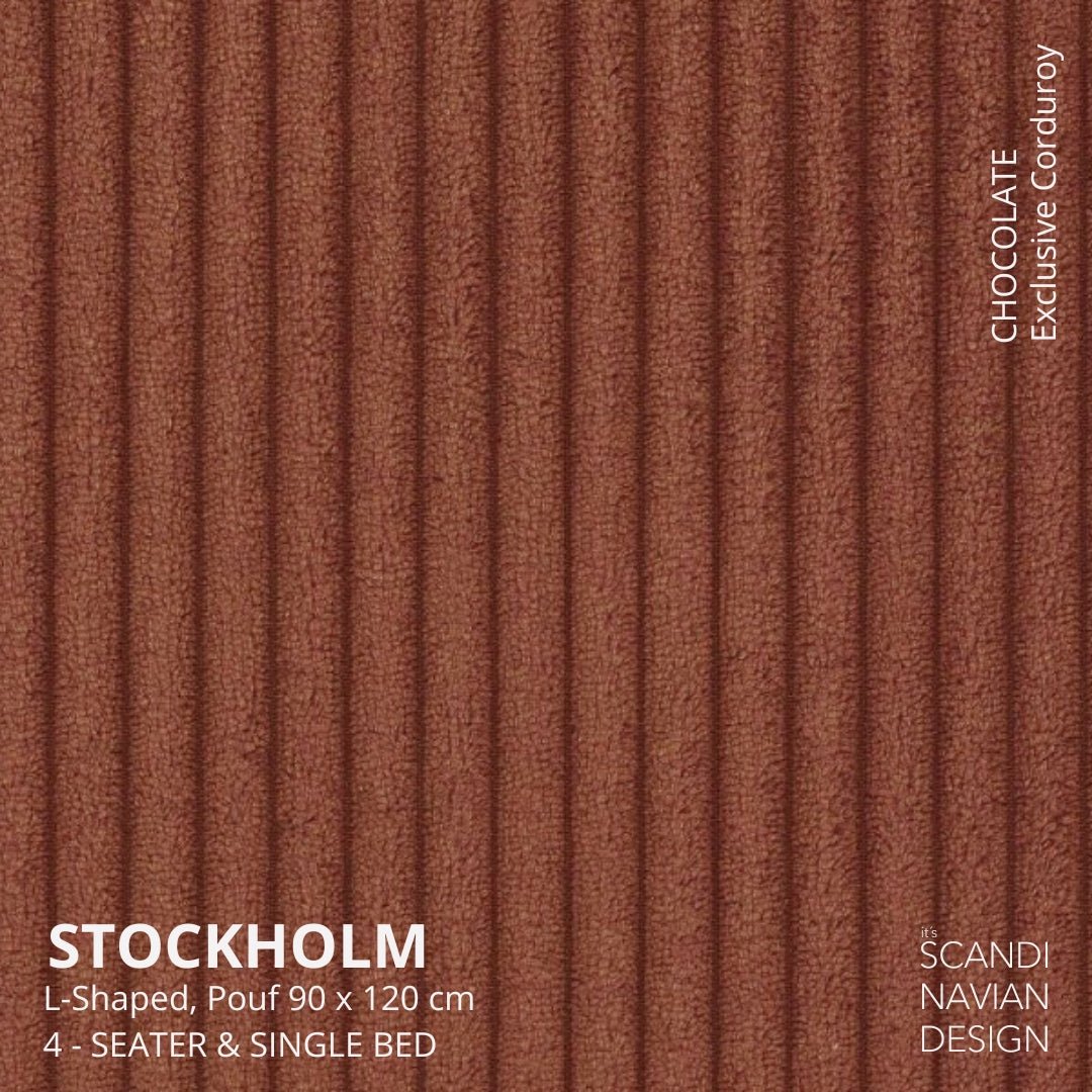 STOCKHOLM L - Shaped sofa/single bed Corduroy Rust removable & washable cover - Scandinavian Stories by Marton