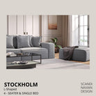 STOCKHOLM L - Shaped sofa/single bed Exclusive Corduroy Antracite removable & washable cover - Scandinavian Stories by Marton