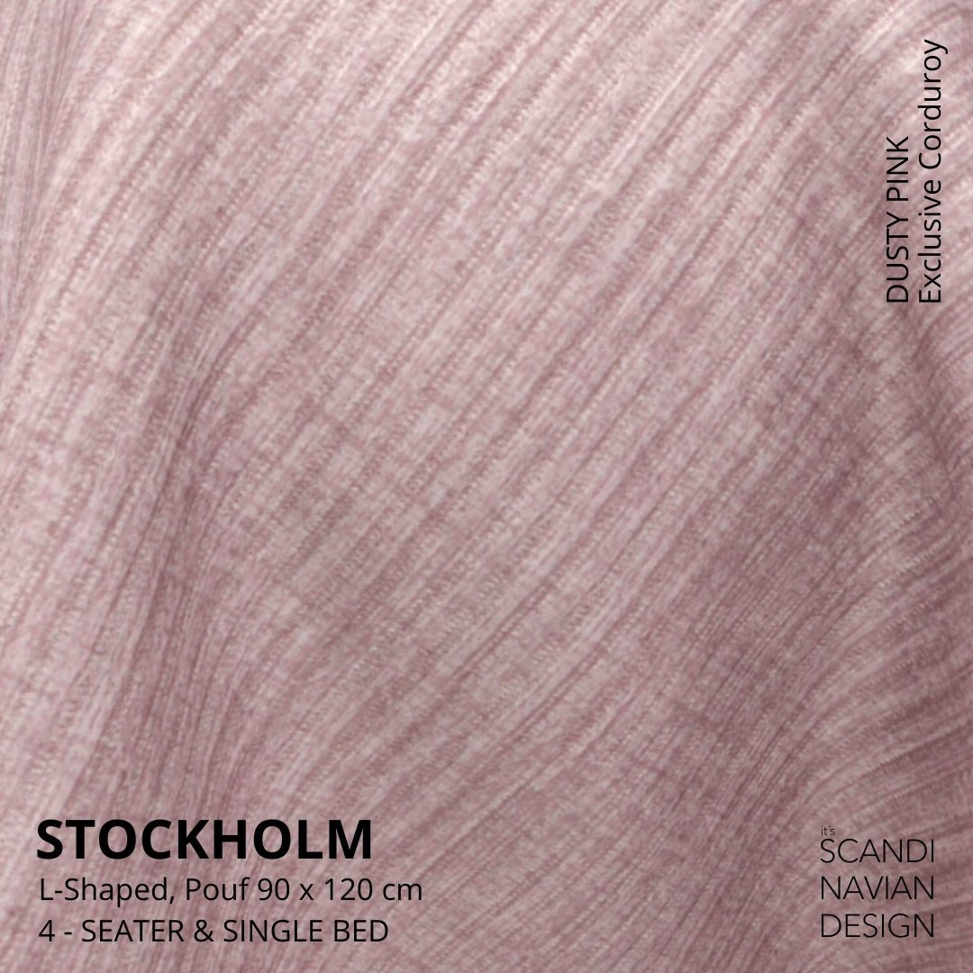 STOCKHOLM L - Shaped sofa/single bed Exclusive Corduroy Dusty Pink removable & washable cover - Scandinavian Stories by Marton