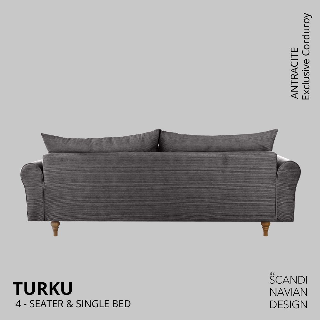 TURKU 4 - seater sofa/single bed Exclusive Corduroy, Antracite removable & washable covers - Scandinavian Stories by Marton