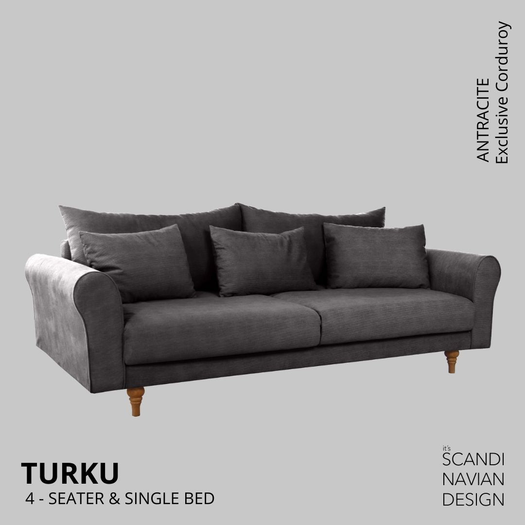 TURKU 4 - seater sofa/single bed Exclusive Corduroy, Antracite removable & washable covers - Scandinavian Stories by Marton