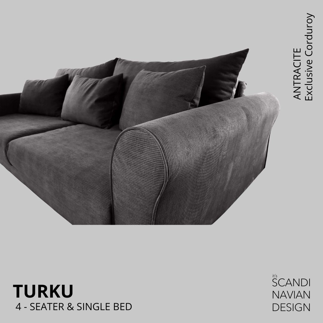 TURKU 4 - seater sofa/single bed Exclusive Corduroy, Antracite removable & washable covers - Scandinavian Stories by Marton