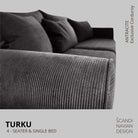 TURKU 4 - seater sofa/single bed Exclusive Corduroy, Antracite removable & washable covers - Scandinavian Stories by Marton