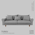 TURKU 4 - seater sofa/single bed Exclusive Corduroy, Concrete Grey removable & washable covers - Scandinavian Stories by Marton