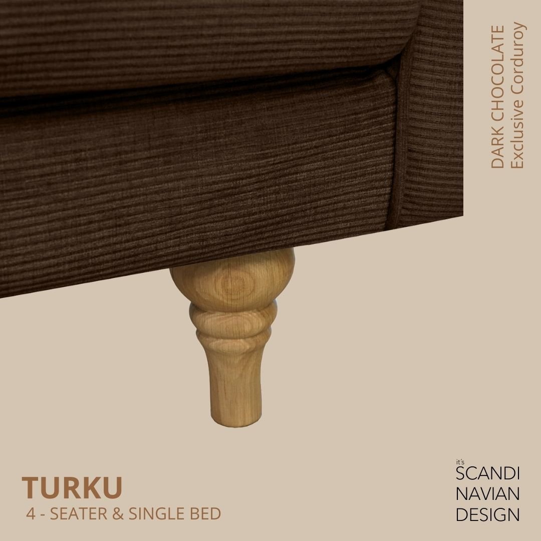 TURKU 4 - seater sofa/single bed Exclusive Corduroy, Dark Chocolate removable & washable covers - Scandinavian Stories by Marton