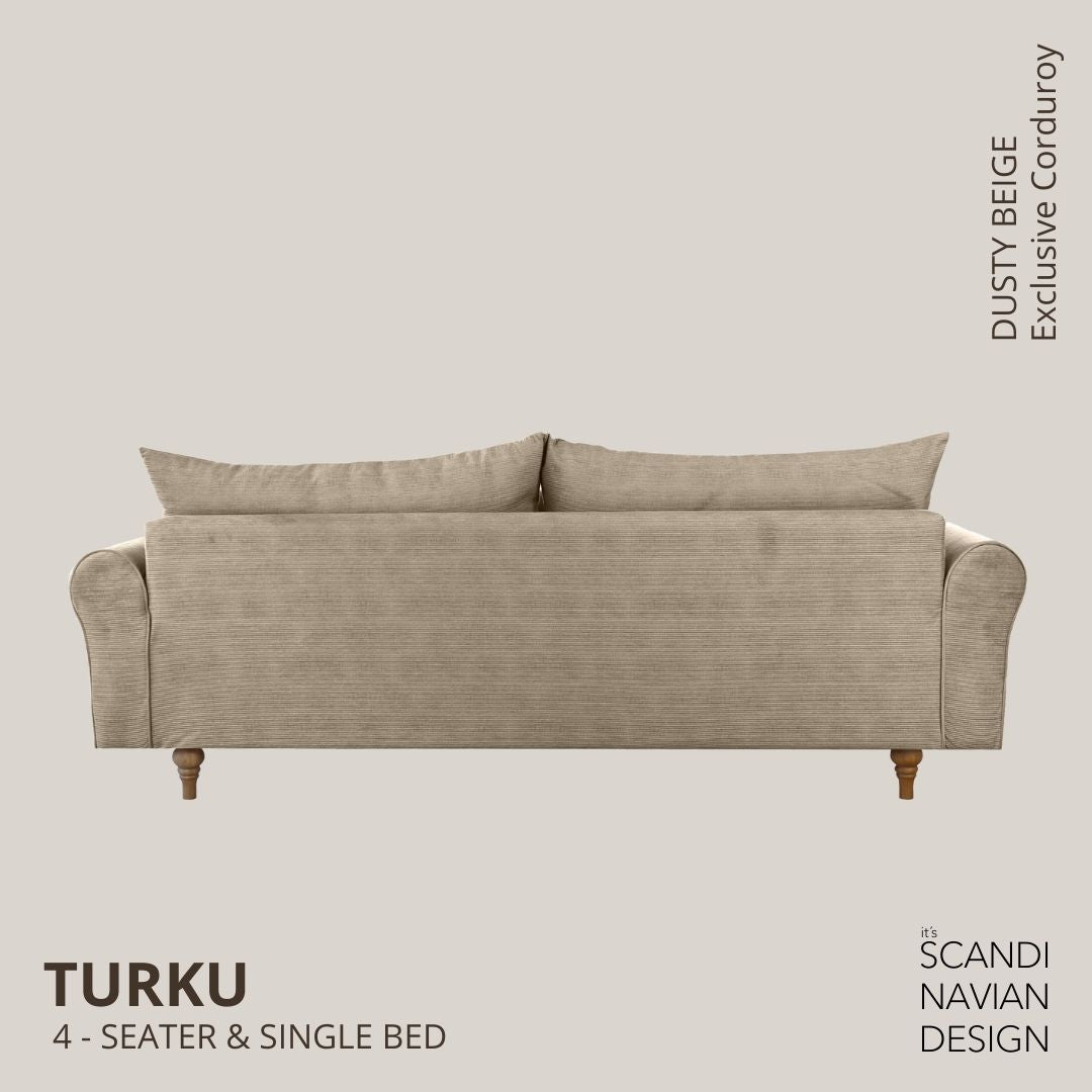 TURKU 4 - seater sofa/single bed Exclusive Corduroy, Dusty Beige removable & washable covers - Scandinavian Stories by Marton