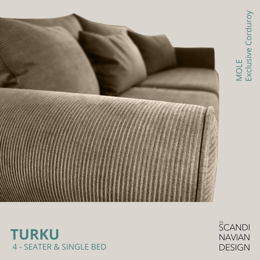 TURKU 4 - seater sofa/single bed Exclusive Corduroy, Mole removable & washable covers - Scandinavian Stories by Marton