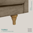 TURKU 4 - seater sofa/single bed Exclusive Corduroy, Mole removable & washable covers - Scandinavian Stories by Marton